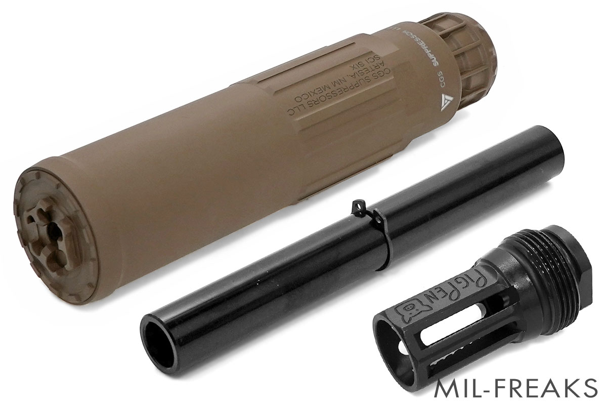 Airsoft Artisan CGSタイプ SCI-SIX サプレッサー + Noveskeタイプ Pig Pen ハイダーセット フラットダークアース