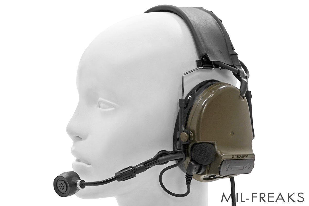 TAC-SKY Comtac V タイプ ヘッドセット ミリタリースタンダードプラグ オリーブ