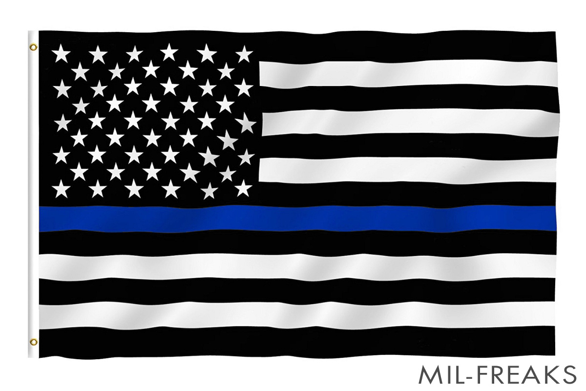 US 刺繍 アメリカ星条旗 Law Enforcement "Thin Blue line" 3x5フィート │ ミリタリーショップ MIL